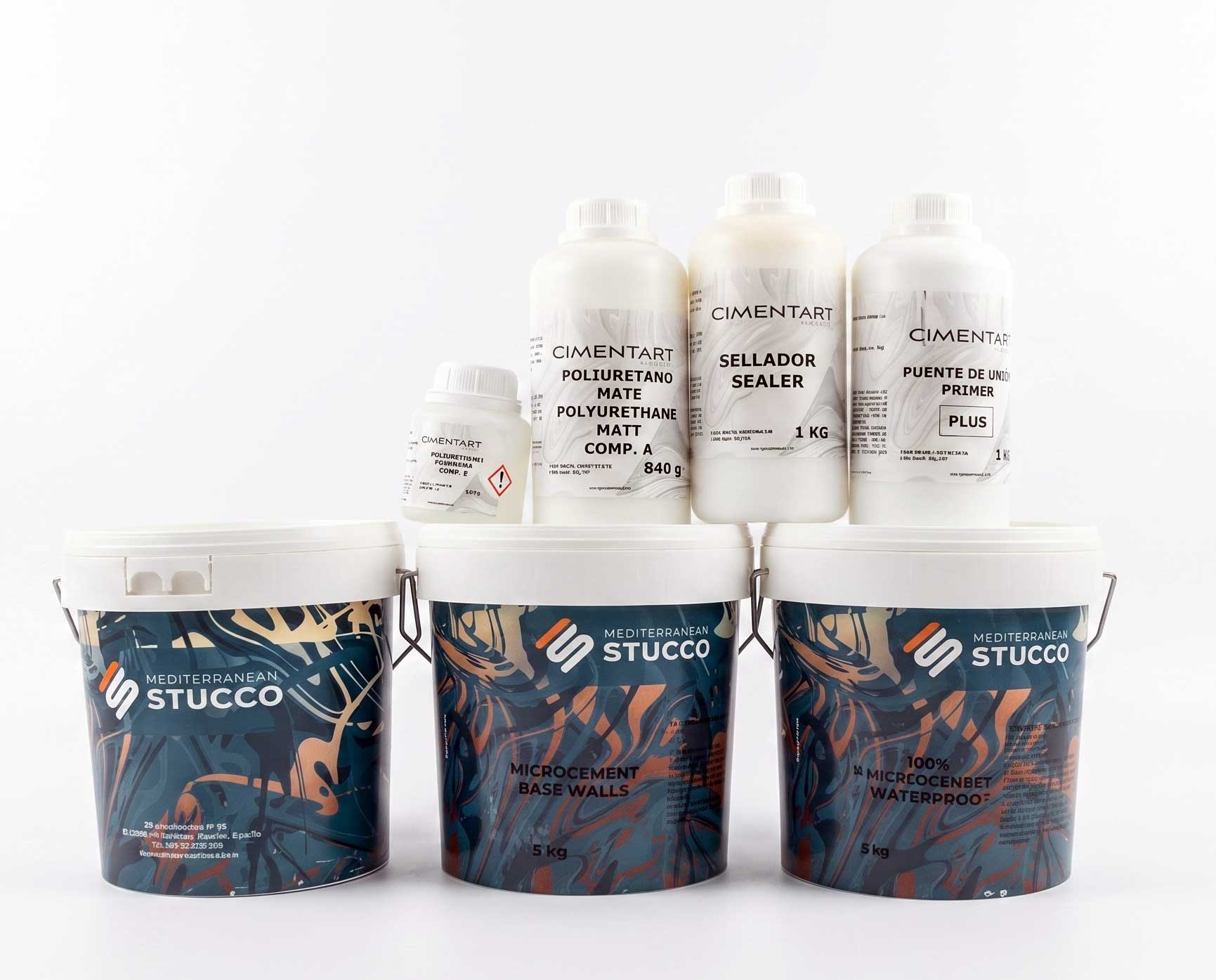 Mediterranean Microcement kit buckets and bottles